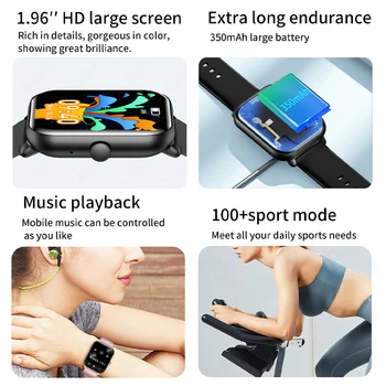 LIGE 1.96 palčni Pametno Gledati Moške Bluetooth Klic po Meri Watch Face Ženske Ure Športna Fitnes Health Monitor Smartwatch Za Moške
