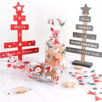 50pcs Božič Santa Claus Božično Drevo Elk PVC Prozorni Darilne Vrečke za Božično Darilo Peko Sladkarije Piškotek Vrečke Pakiranje
