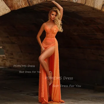 Seksi Sodobne Oranžna Večerne Obleke Ljubica brez Rokavov Beading Stranka Prom Oblačenja za Ženske Cocktail Režejo Formalno Slaven Oblek