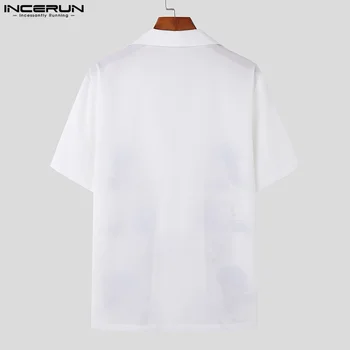 INCERUN Vrhovi 2023 Ameriški Modni Stil Novo Mens Cvjetnim Tiskanja Vzorec Majice Casual Moški Svoboden Trak Kratka Sleeved Bluzo S-5XL