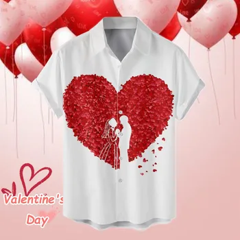 Moški Valentinovo Digitalni 3D Tiskanje Svoboden Gumb River Kratka Sleeved Majico Vrh Geometrijske Trdna Majice