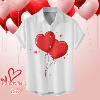 Moški Valentinovo Digitalni 3D Tiskanje Svoboden Gumb River Kratka Sleeved Majico Vrh Geometrijske Trdna Majice